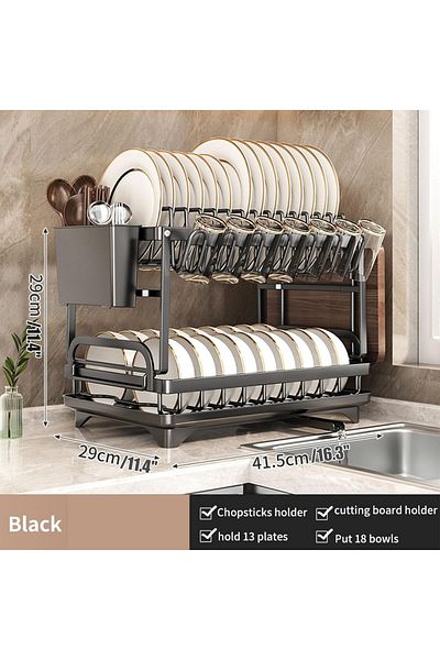 COOYA Dish Drying Rack,2 Tier Stainless Steel,with Drainboard,Utensil Cup Holder,Cutting Board Holder