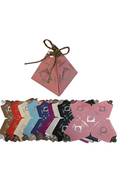 Bp Bizden Pastacılık Karton Lokumluk Gümüş Saray Desenli Piramit Modeli 25 Adet)