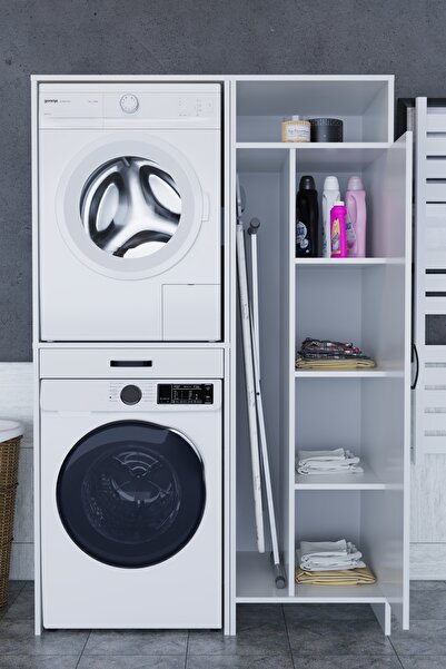 Evdemo Lora Çamaşır Makinesi Dolabı Çok Amaçlı Dolap Beyaz