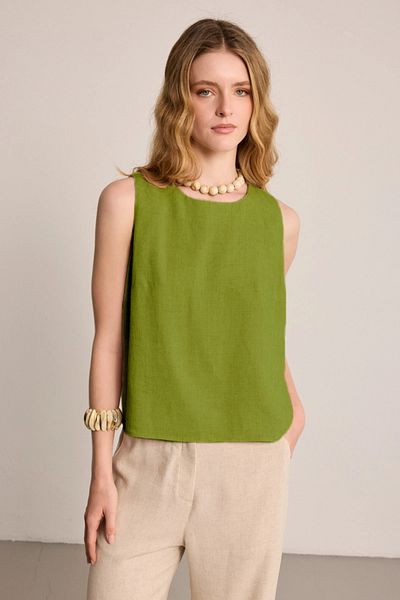 Gusto Sleeveless Linen Blouse - Green
