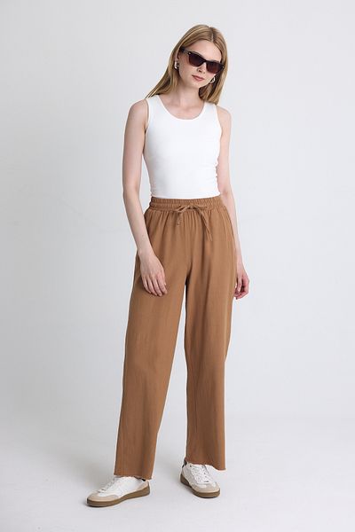 Rays Tan Waist Elastic Wide Leg Trousers 4760