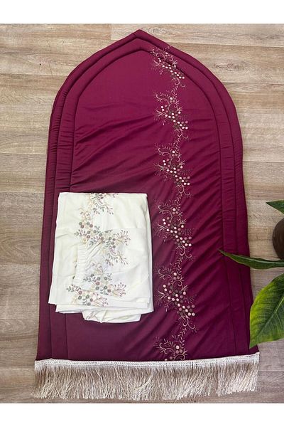 smart home Embroidered sponge padded prayer rug set with embroidered crushed prayer sheet. Excellent soft cool material provides you with comfort.