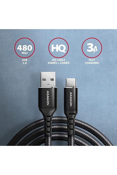 Axagon Data and charging USB 2.0 cable, 1 m | BUCM-AM10AB | USB-C to USB-A