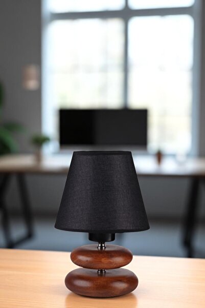 Lumexx Mars Walnut Wick Table Lamp with Black Shade