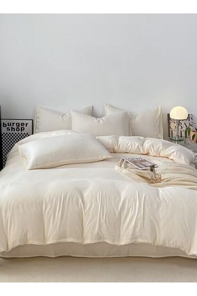 LUNA HOME King size 6 piece bedding set without filling, washable cotton milky white color 220x240cm