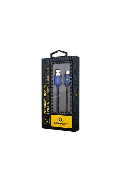 Cablexpert Cablu USB Type-C Premium Jeans (Denim) cu conectori metalici | CC-USB2J-AMCM-1M-BL |