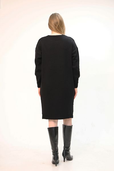 ALCHON Round Crew Neck Long Sleeve Pocket Side Slit Soft Texture Winter Knitwear Midi Length Pullover Tunic