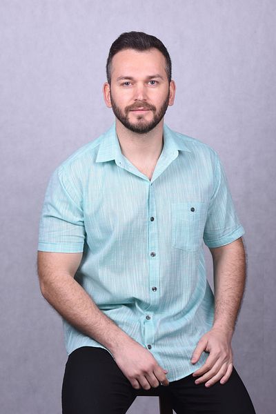 Lider Efes Men's Linen Textured 100% Cotton Breathable Fabric Regular Fit Short Sleeve Collared Shirt