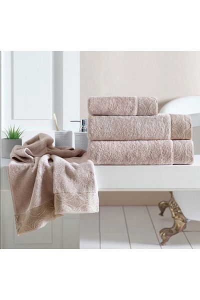 Soft Cotton Soft Cotton - Luxury Bath Towel Set (2 Pieces) 100% Cotton Beige Color with Embroidery, Dimensions 50X100+85X150 cm