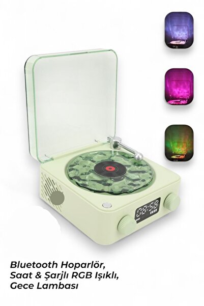 Wair Teknoloji Retro Pikap Tasarımlı Bluetooth Hoparlör | Dijital Saatli & LE...