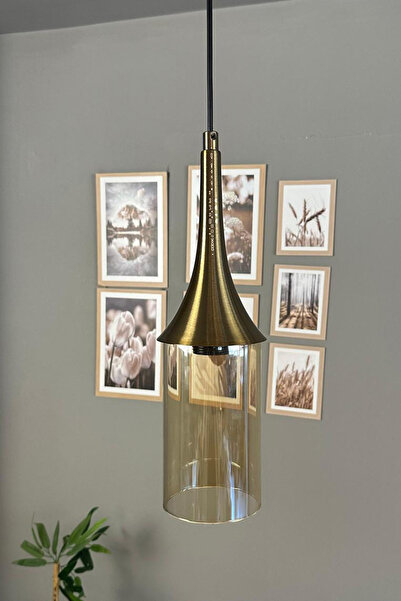 Bamyum Windy Cam Bal Rengi Tekli Avize Eskitme Külah Başlık Retro Sarkıt Lamba Salon Aydınlatma