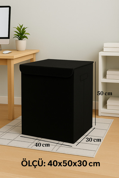 Genel Markalar Büyük Siyah Kapaklı Katlanabilir Saklama Kutusu, Şık ve Pratik Dekoratif Çözüm