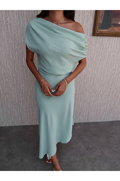 ESRAHELVACI Draped Degaje Collar Asymmetrical Dress