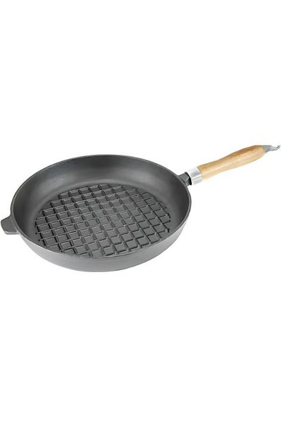 Mercaton Round Cast Iron Frying Pan with Wooden Handle, 24.5 x 4 cm
