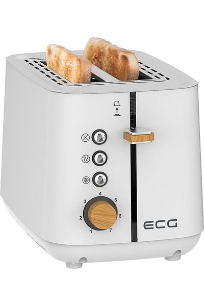 ECG ST 2768 Timber White Toaster, 925 W, 2 slices, 7 levels, stainless steel, wooden elements, white