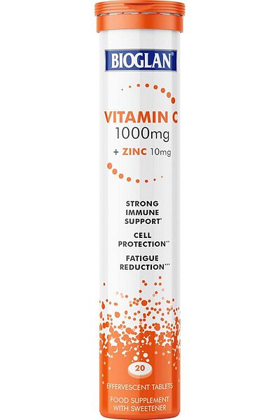 BIOGLAN Vitamin C 1000Mg + Zinc 10Mg Triple Action Refreshing Orange Flavored 20 Effervescent Tablet