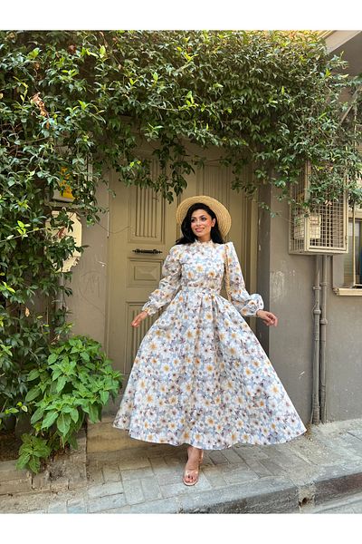 KÜÇÜĞÜM BUTİK Rochie evazată cu flori de azalea maro hijab