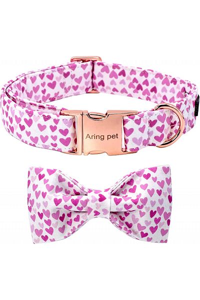 Aring Pet Set zgardă și papion pentru câini, bumbac/metal, alb/roz, mărimea M