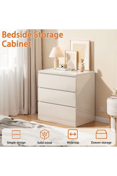 EqiEch Modern 3-Layer Wooden Nightstand with Drawers and Finger-Pull Design (60x41x69 cm)