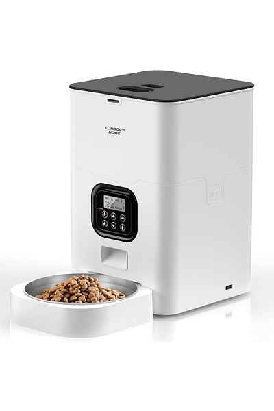 Elindor Hrănitor automat pentru câini și pisici, cu funcție de setare a intervalului de hrănire, capacitate 4L, alb