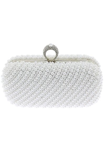 ButicCochet Clutch handbag for women, White with beads, 19x11x6 cm - GND39