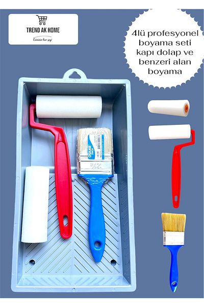 OSKAR FIRÇA 4-Piece Professional Painter Seet Door Cabinet and Similar Area Painting Brush Plastic Roller Replacement Roller Head