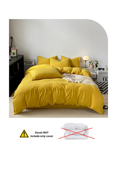 LUNA HOME Single Size 4 piece Bedding Set Without Filling, Washable Cotton Yellow Color 160x210cm.