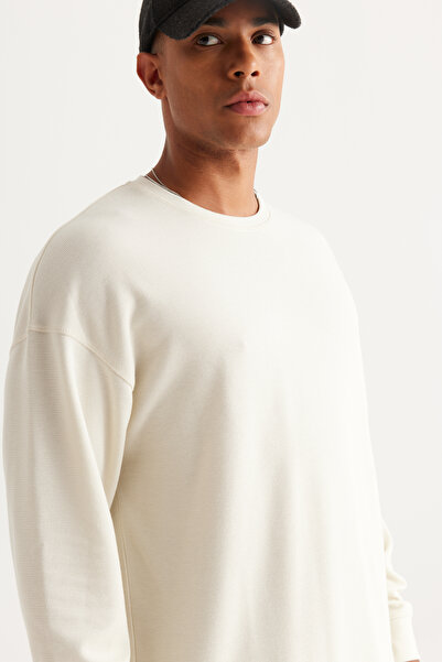 AC&Co / Altınyıldız Classics Erkek Bej Loose Fit Içi Polarlı 3 Iplik Bisiklet Yaka Jakarlı Sweatshirt