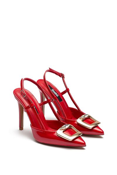 Dedos Women's High Heels Stylish Buckle Patent Leather Evening Dress Shoes Red 6305