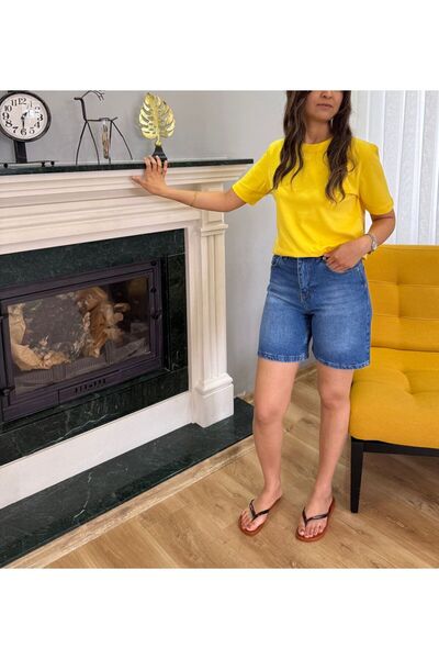 SeHlen Butik Lacivert Mom Jean Şort