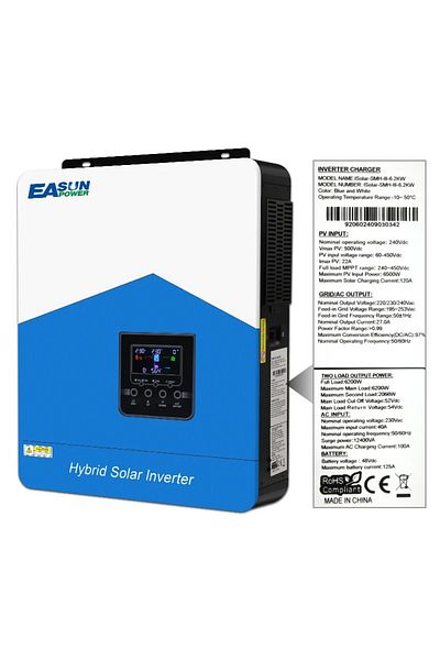 OEM Invertor solar hibrid off grid EASUN 6.2 kW 48V sinus pur MPPT 120A WiFi inclus