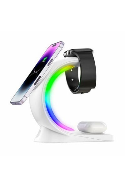 VENTLEX Încărcător wireless 3 în 1 cu lumini RGB,