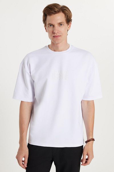 Tudors Ανδρικό μπλουζάκι Oversize με φαρδύ κομμένο βαμβακερό λαιμόκοψη λευκό μπλουζάκι