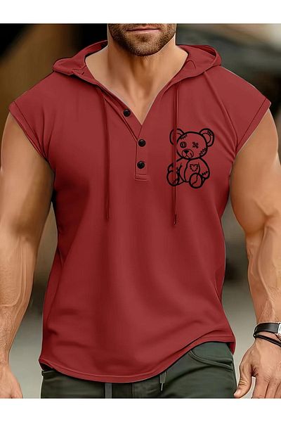 LUNAVISTA Bear Printed sleeveless t-shirt & Hooded top