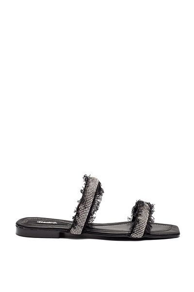 Dedos Women's Feather and Stone Detailed Open Slippers Black 13050