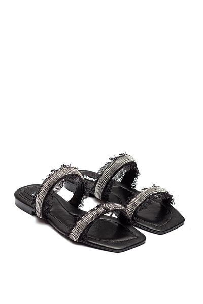 Dedos Women's Feather and Stone Detailed Open Slippers Black 13050