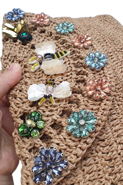 Uretti - Sümeyya 2589 7027 Ръчно изработена чанта за клъч с бродерия от мъниста и камъни, изработена от хартиено въже