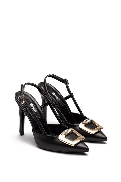 Dedos Women's High Heeled Stylish Buckle Patent Leather Evening Dress Shoes Black 6305