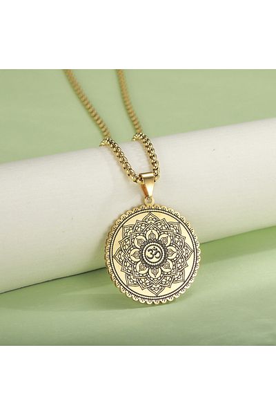 Viking Lotus Symbol Gem Stainless&Tarnish Steel Pendant Necklace High Quality