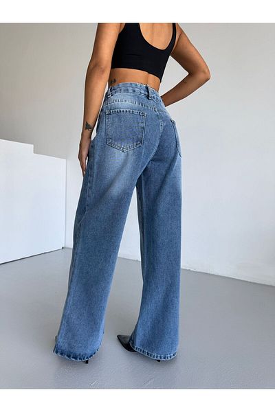 SHEVEGA PANTALON DE JEANS ALBASTRU CU CUREA MĂRATĂ CU LANȚ DE FEMEI