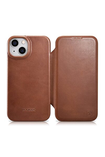 ICARER Husă din piele pentru iPhone 14 Plus cu clapă magnetică MagSafe CE, pi...