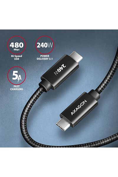 Axagon Data and charging USB 480Mbps cable, 1 m | BUCM2-CM10AB | USB-C to USB-C