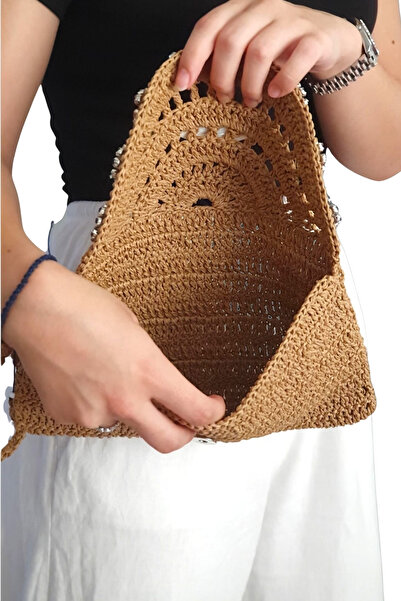 Uretti - Sümeyya 2589 7027 Ръчно изработена чанта за клъч с бродерия от мъниста и камъни, изработена от хартиено въже