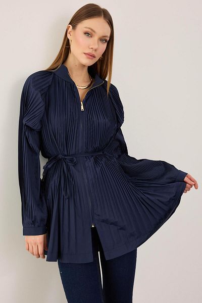 BİNAAR Piliseli Micro Trench Navy Blue
