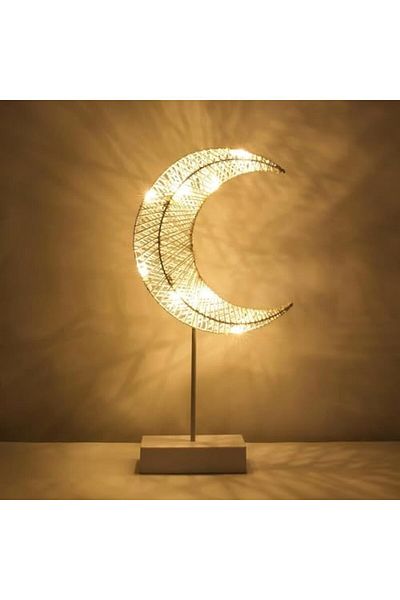 Yuwell YU WELL Decorative Table Lamp Battery Powered Moon Shaped Ramadan Desk Lamp, Threaded Warm White