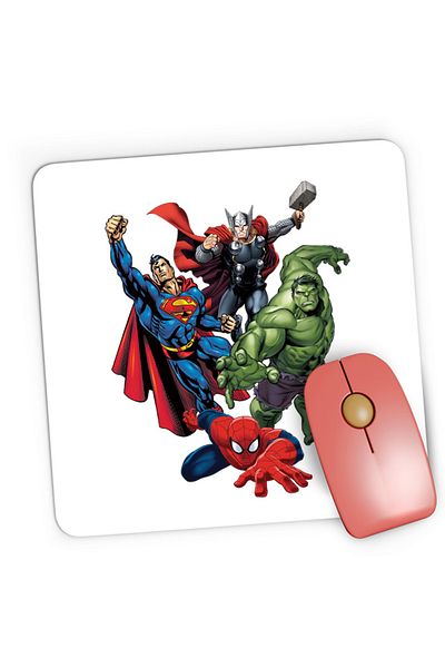 OEM Mousepad Gaming Superman Hulk Spiderman Thor Avangers Total Action, 21x19 см