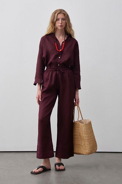 mathilda store Women's Burgundy Limited Edition Linen Shirt Trousers Suit
