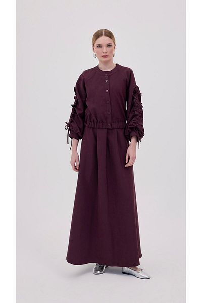 nedo7 Gathered Sleeves Jacket Dress Burgundy