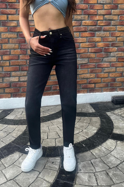 BİKELİFE Kadın Yüksek Bel Boyfriend Likralı Kot Pantolon