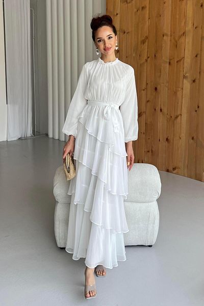 velmorafashion Volan Waltz Dress White